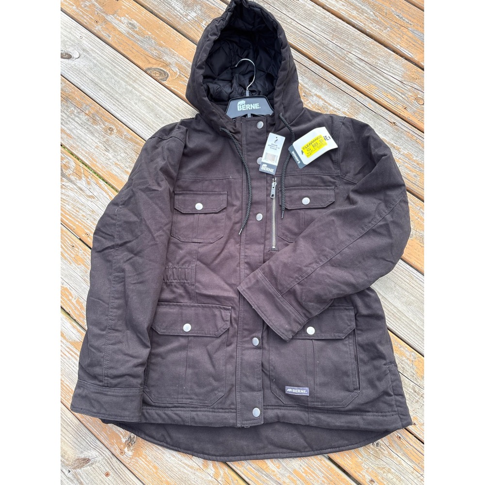 Berne NWT Womens Black Barn Ranch Coat Insulated Hooded Work Jacket Large 12-14